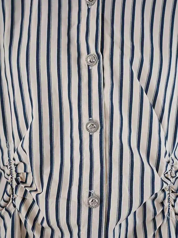 Denim Ruched Stripe Blouse