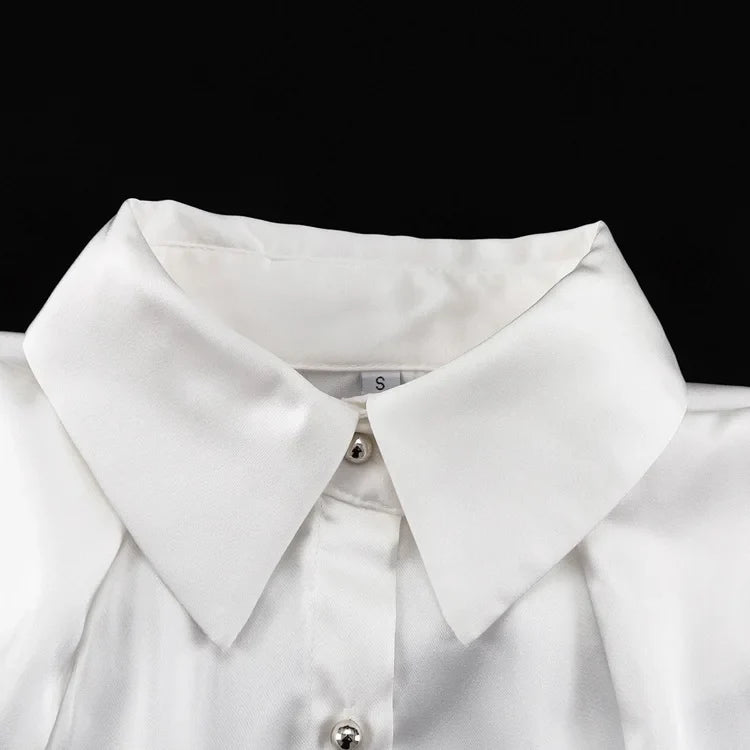 Satin Top with Dramatic Black Tie