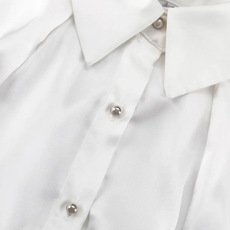 Satin Top with Dramatic Black Tie