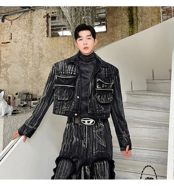 Men's Black Denim 2-Piece Set High Streetwear
