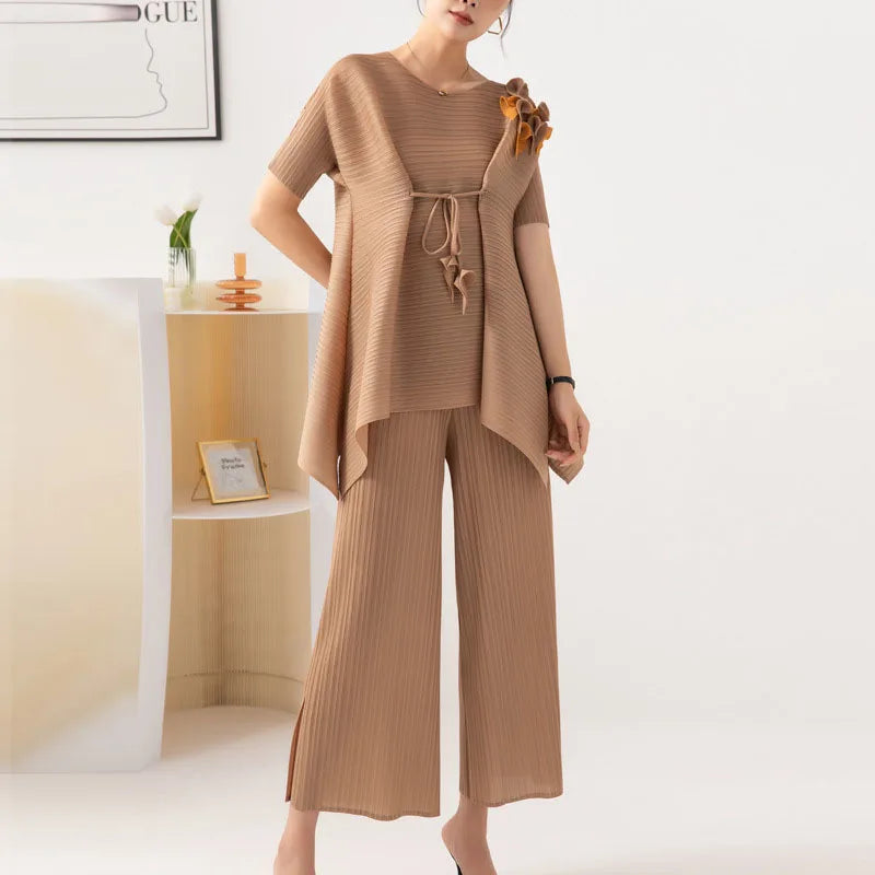 Comfort Pleated Sculptural Pull-On Pant & Top Set