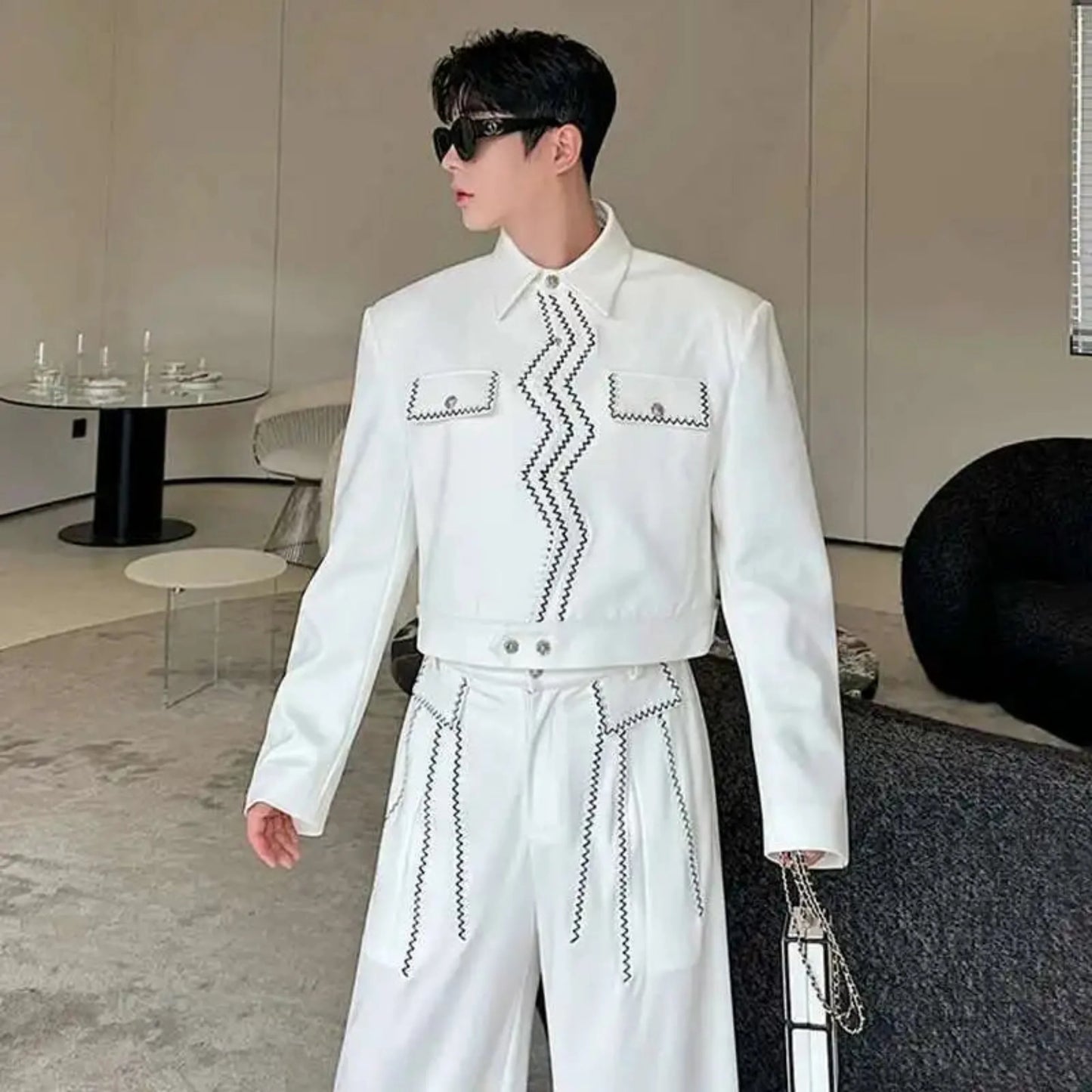 Men's Designer Wavy Stitch 2-Piece Set