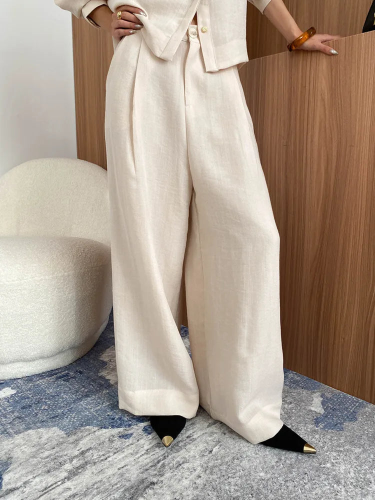 Linen Button-Up Shirt & Wide-Leg Trousers Set