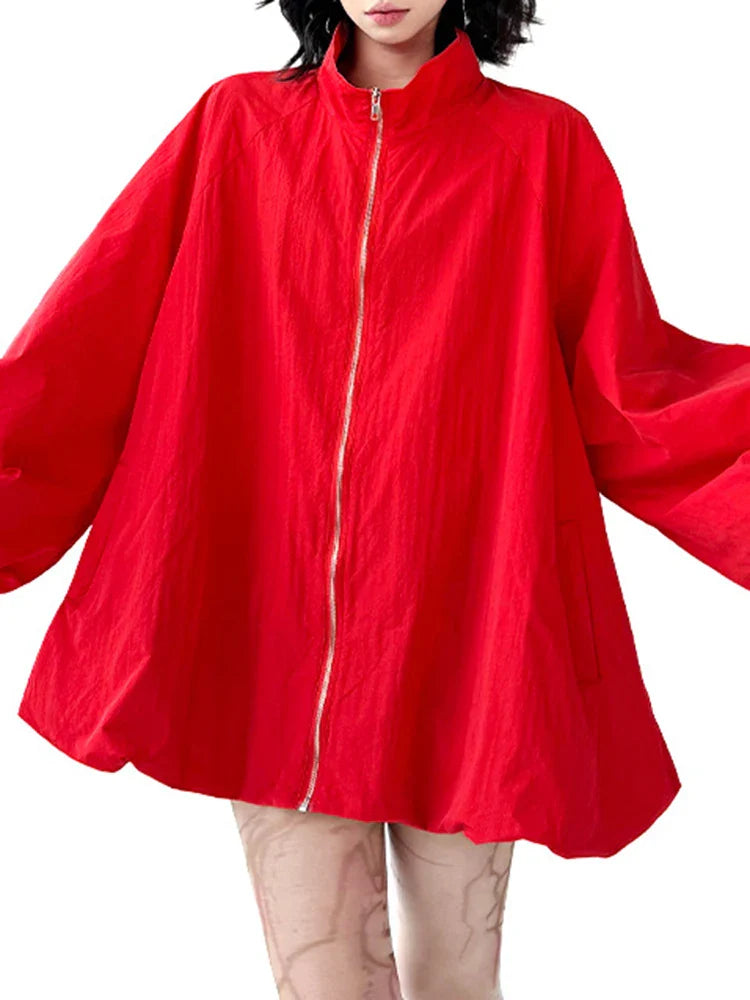 Oversize Voluminous Sleeve Red Bomber Jacket