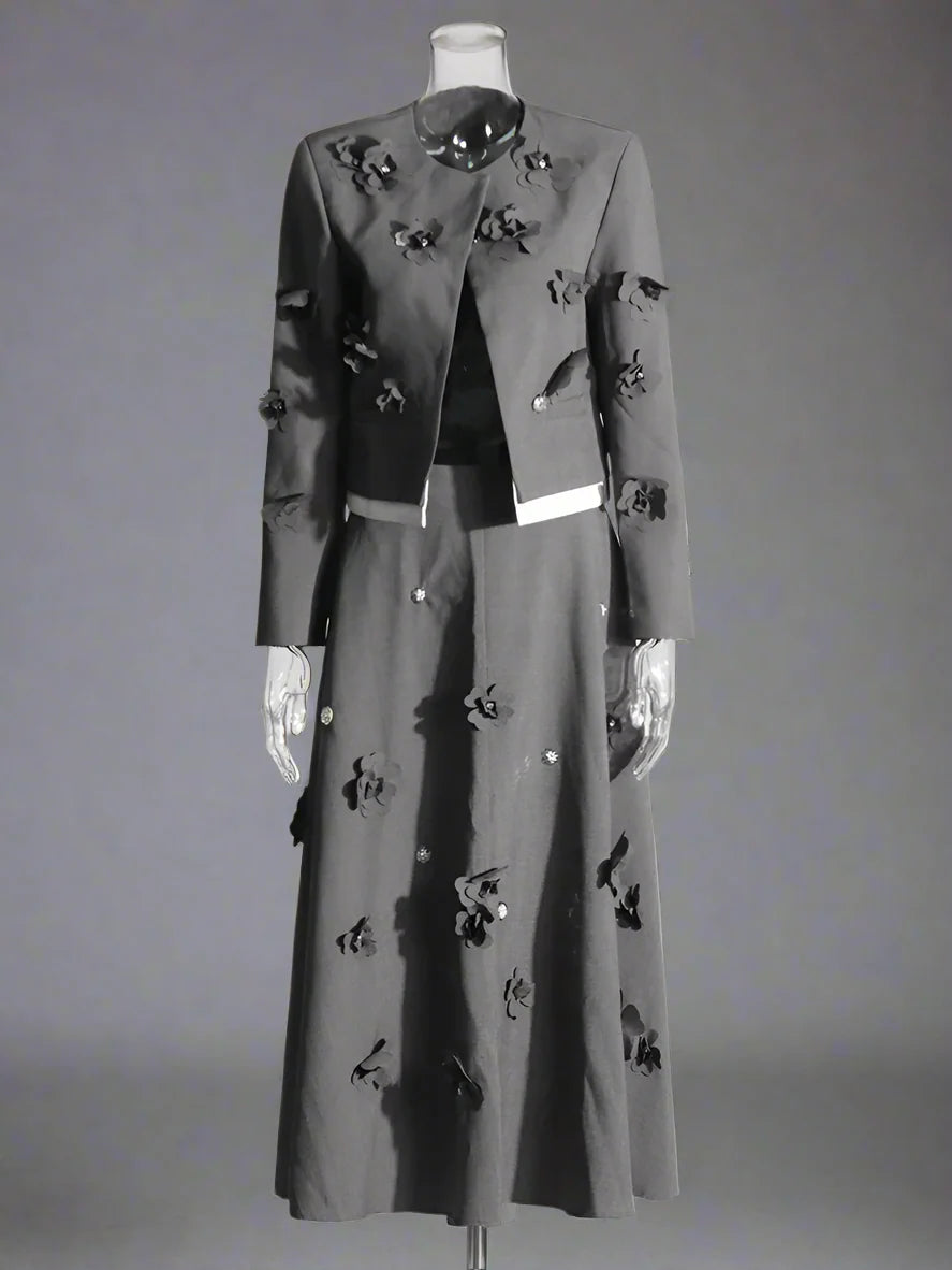 Couture Floral Crop Blazer & Long Skirt Set
