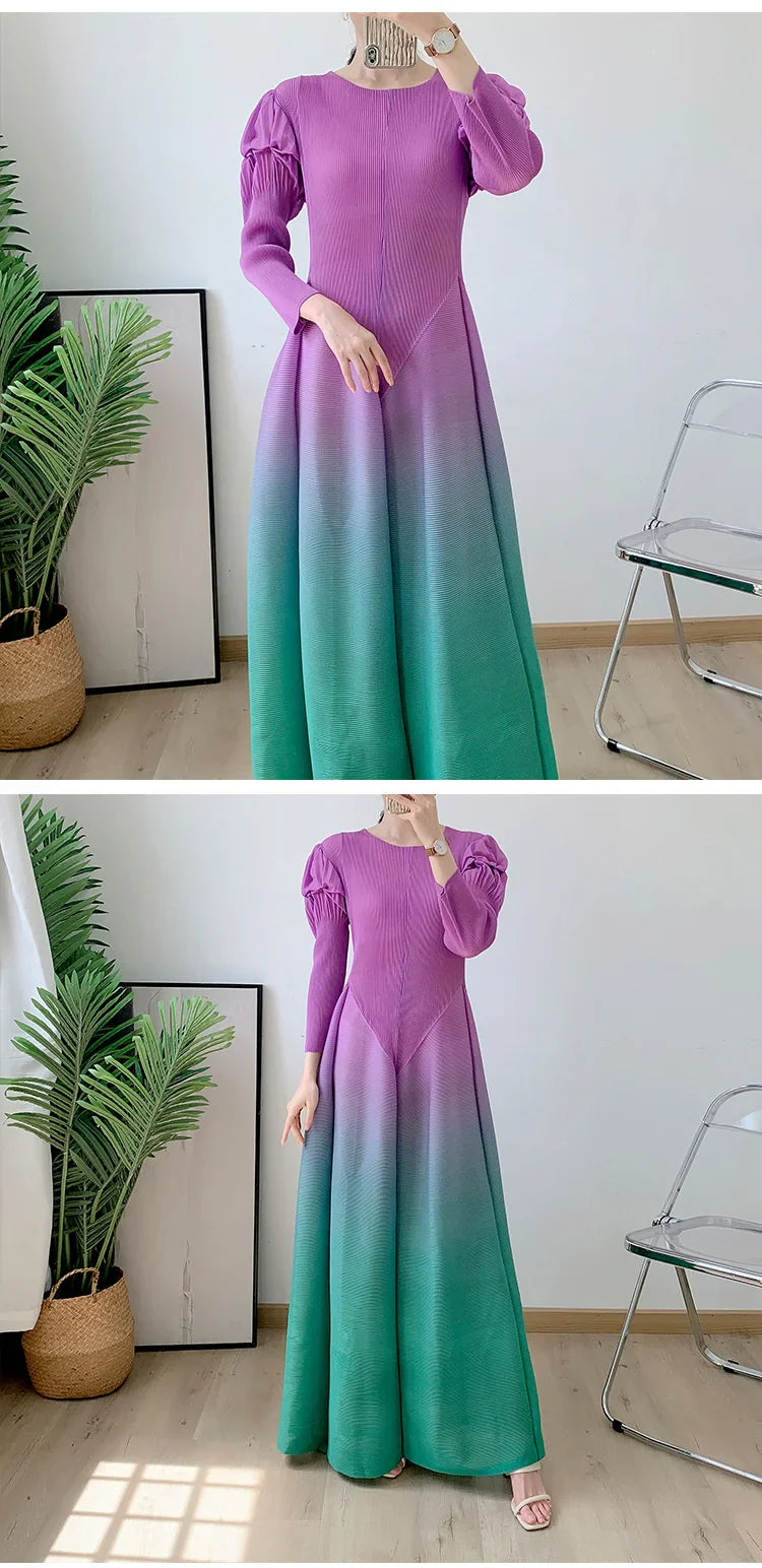 Women's Petite Long Sleeve Pleated Midi Dress