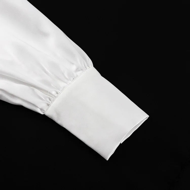Satin Top with Dramatic Black Tie