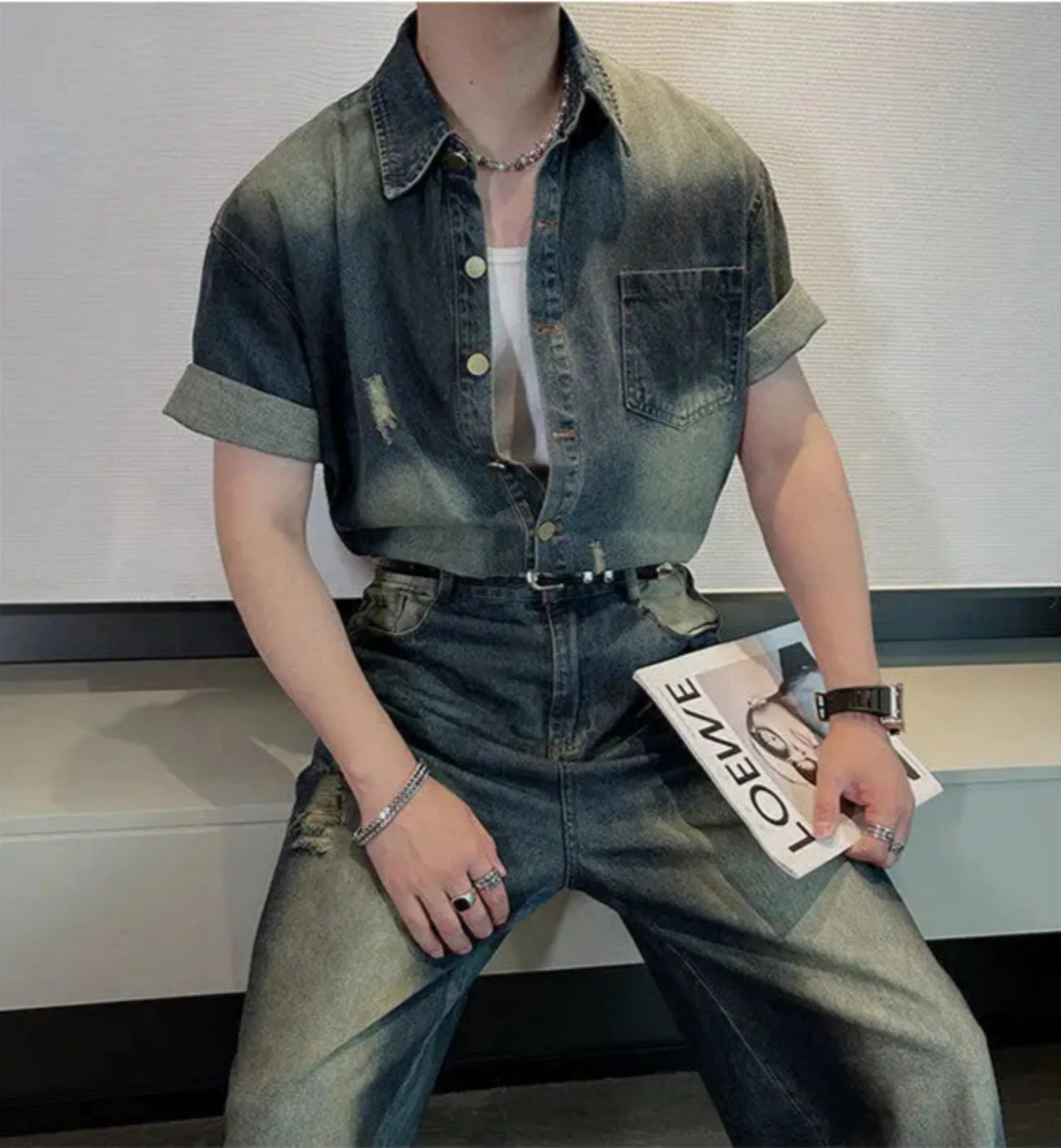Men's Bleached Oversized Denim Set