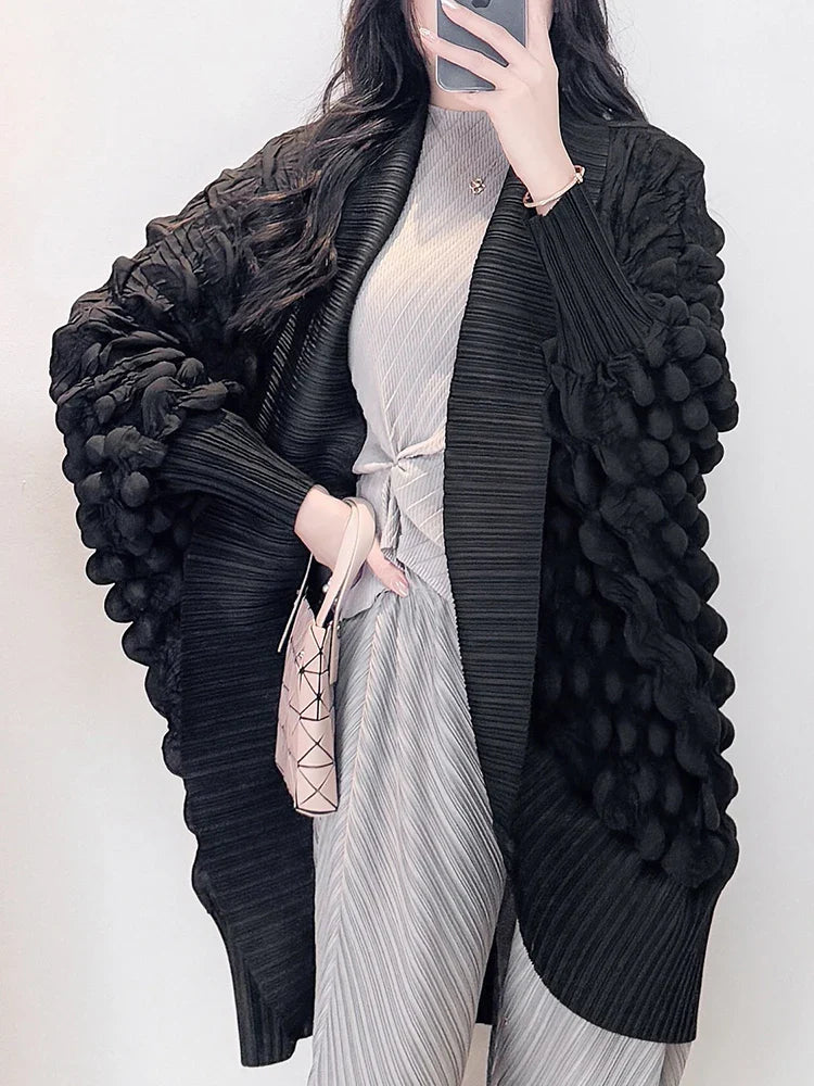 Truly Plissé Pleated Ripple Cardigan Coat