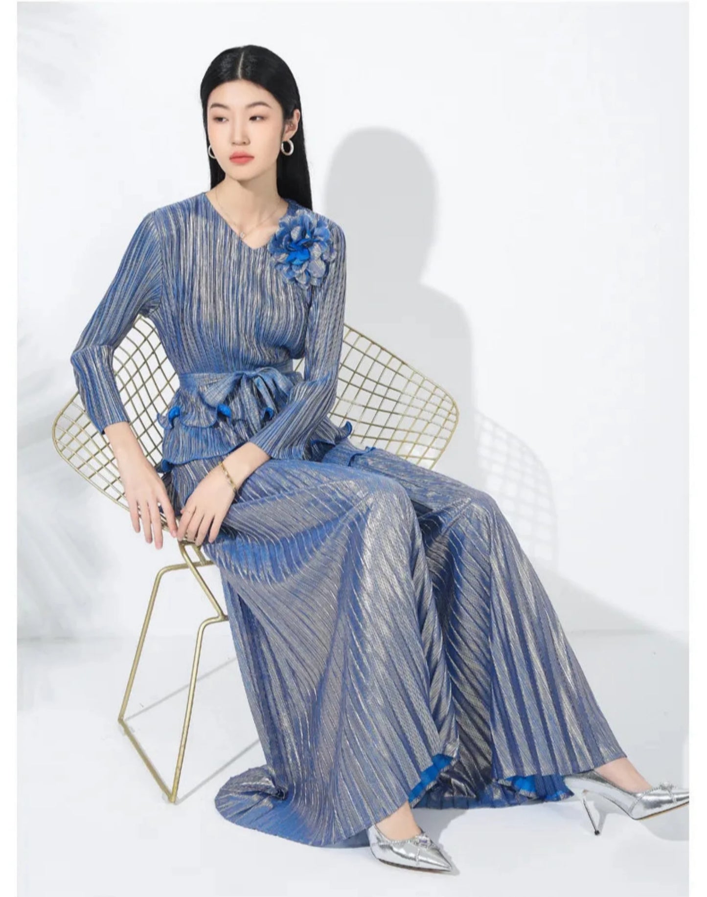 Couture Ruffle Japanese Pleated 2-Piece Set