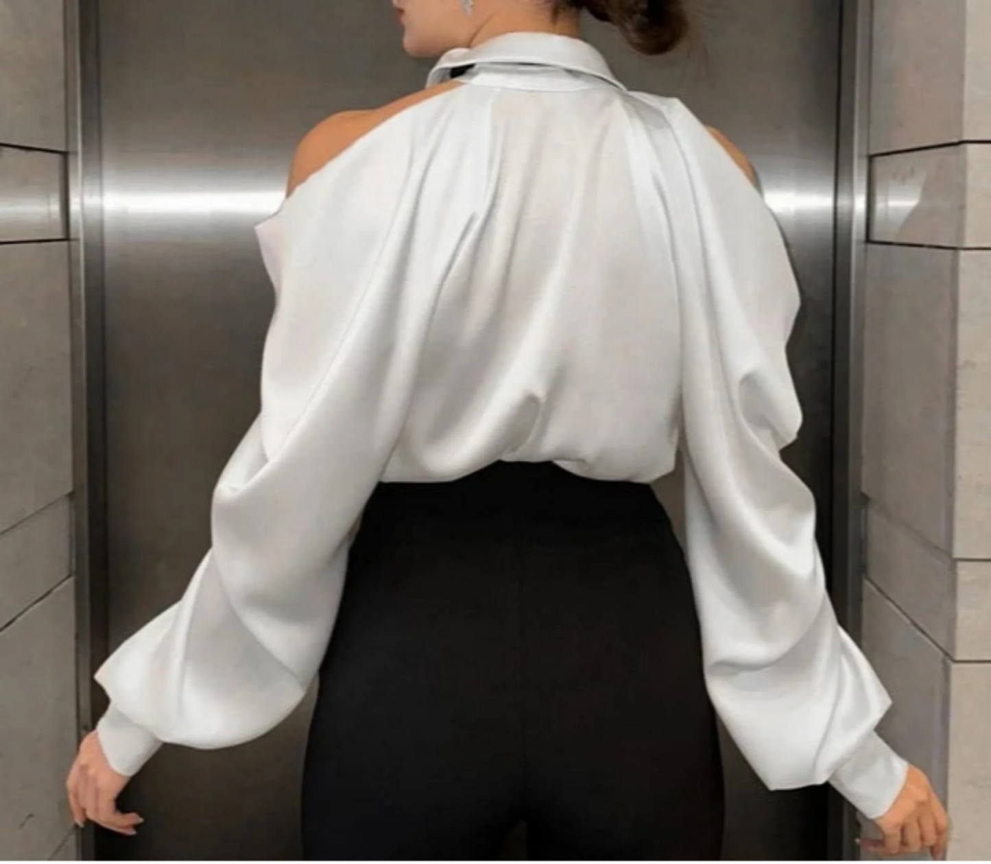 Satin Top with Dramatic Black Tie