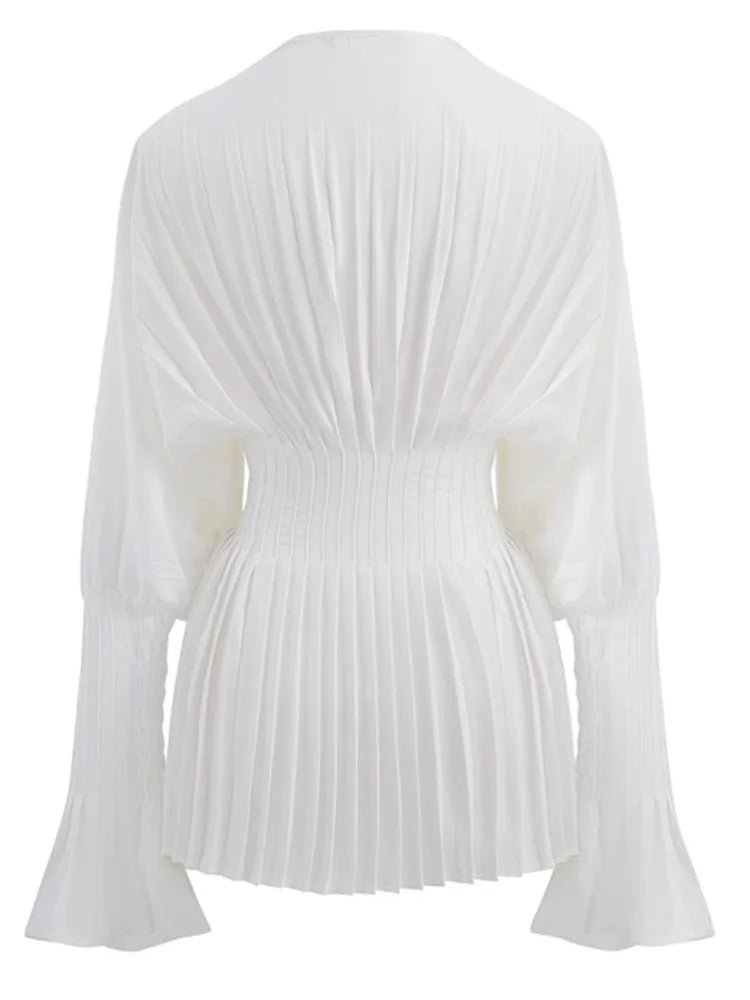 Alexander Plissé V-Neck Top with Fluted Sleeves