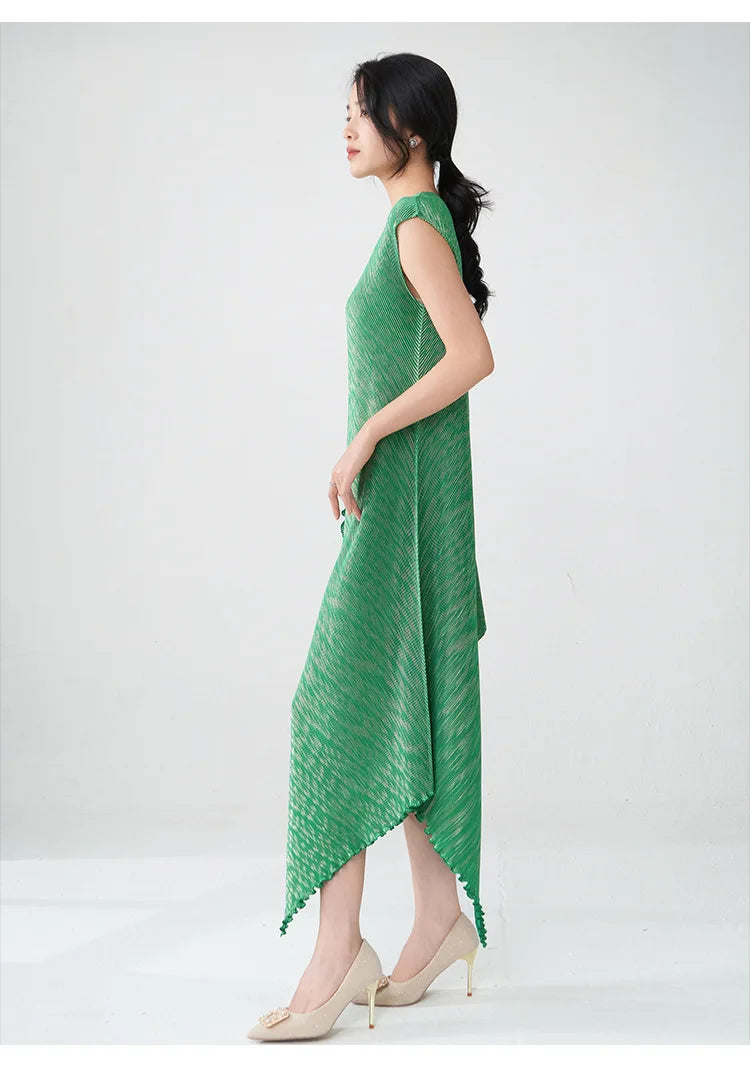 Pleated Asymmetric Dress - Unique Textured Drape