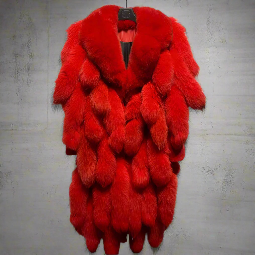 Genuine Fox Fur Tail Long Coat
