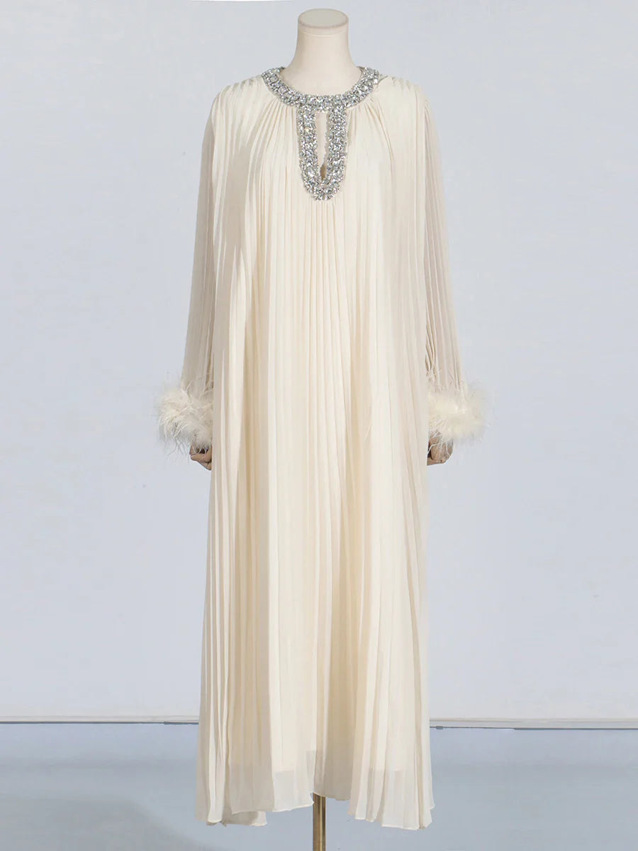 Cocktail Pleated Midi Dress - Crystals & Feathers