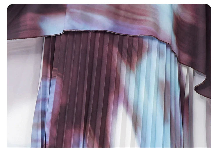 Pleated Watercolor Cape Dress