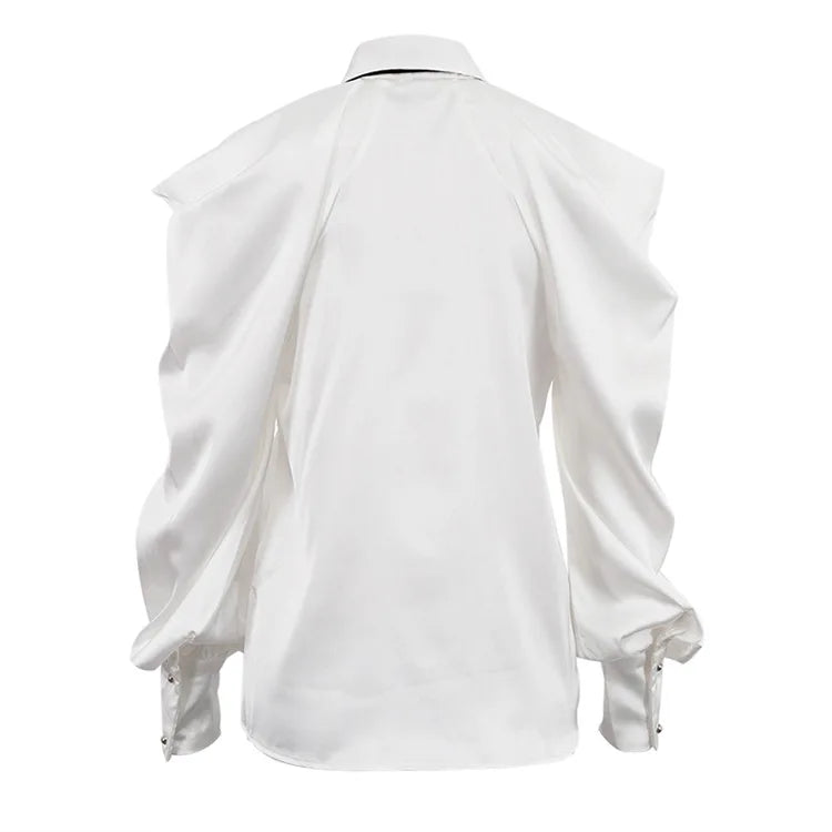 Satin Top with Dramatic Black Tie