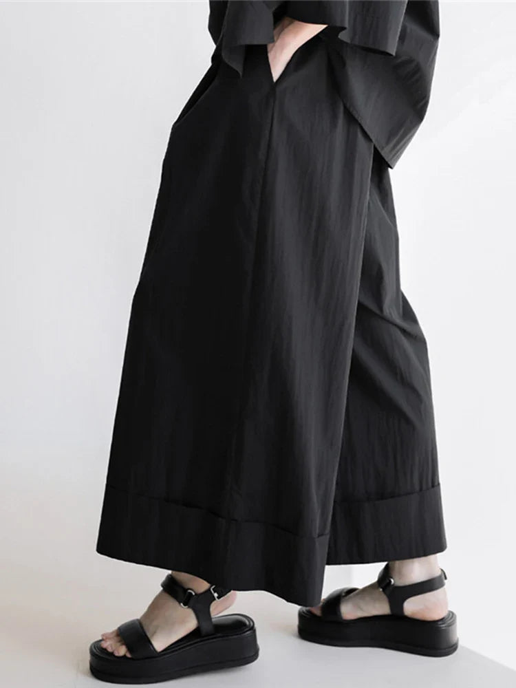 Cotton-Blend Wide-Leg Pants with Elastic Waistband