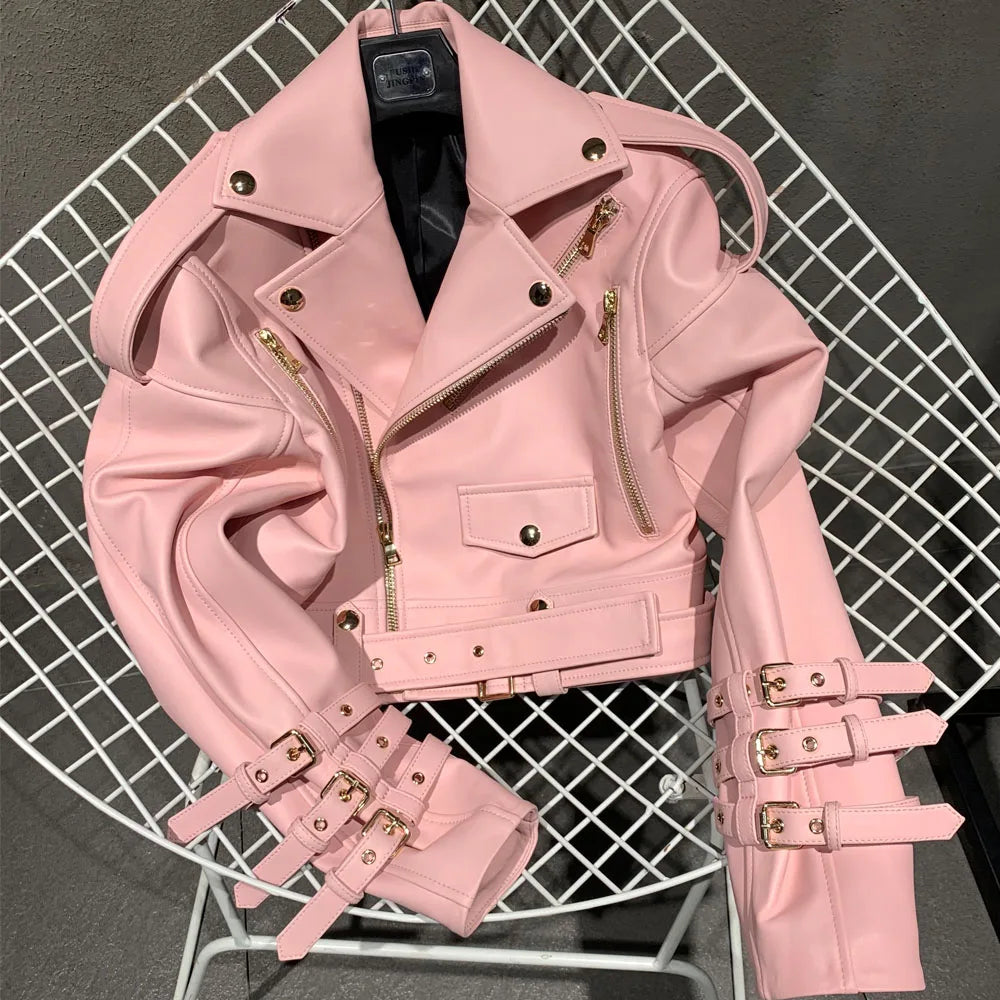 Luxury Women's Lambskin Cropped Biker Jacket