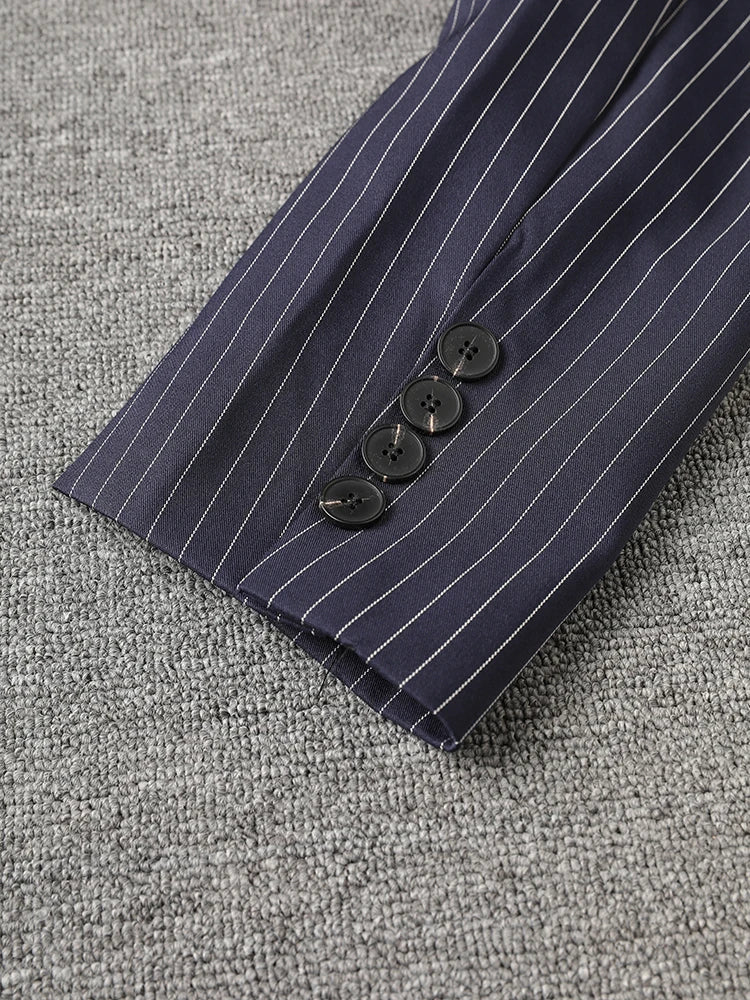 Women's Pinstripe Suit Set - Comfortable Elastic Waistband
