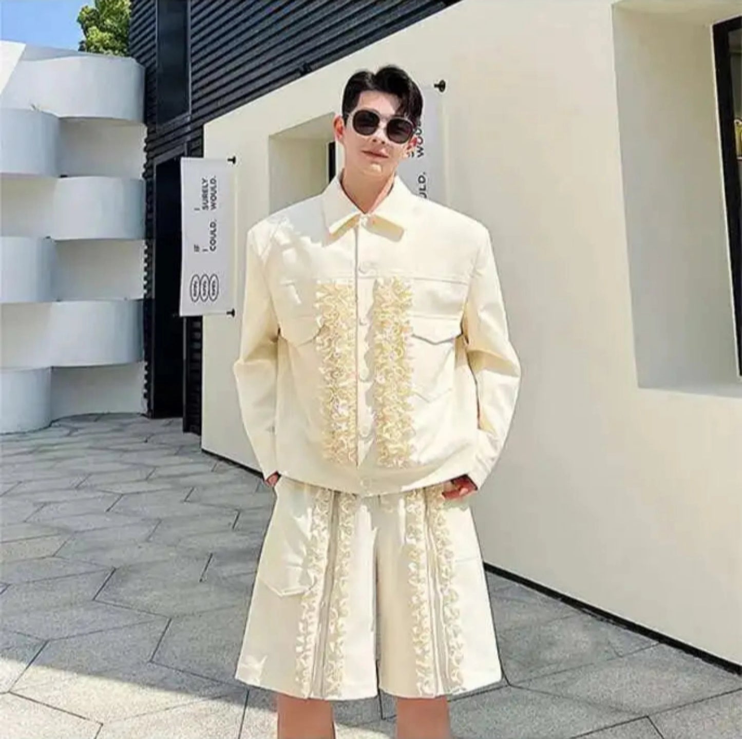 Men's Luxury Embroidered Shorts Set