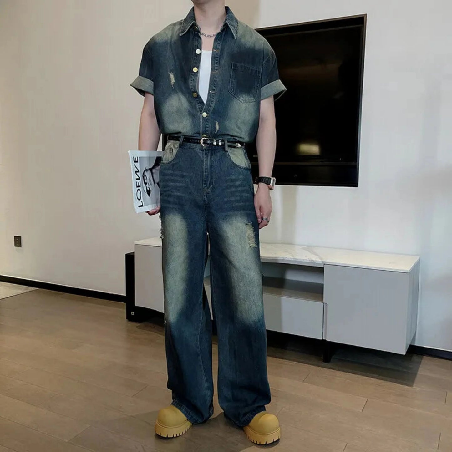 Men's Bleached Oversized Denim Set