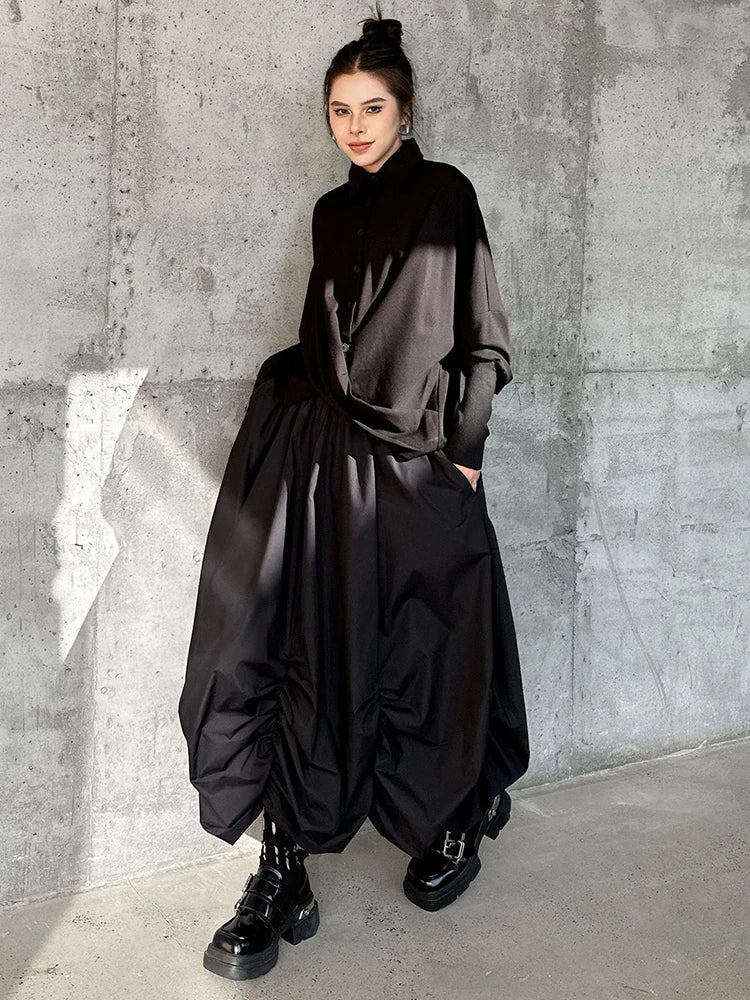 Luxury Black Unique Voluminous Scrunch Skirt