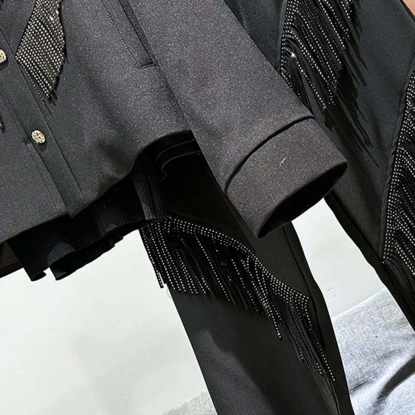 Men's Black Rhinestone Tassel Suit