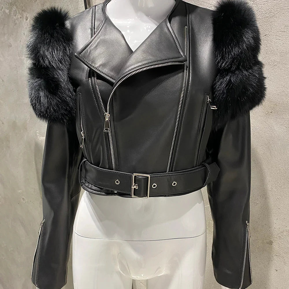 Couture Fox Fur & Leather Crop Jacket
