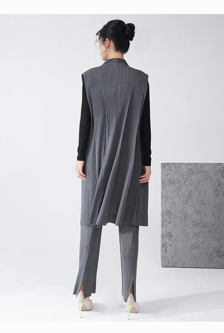 Luxe Pleated Longline Vest & Pull-on Pants Set
