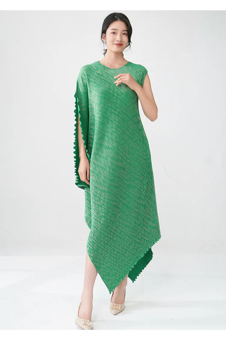 Pleated Asymmetric Dress - Unique Textured Drape