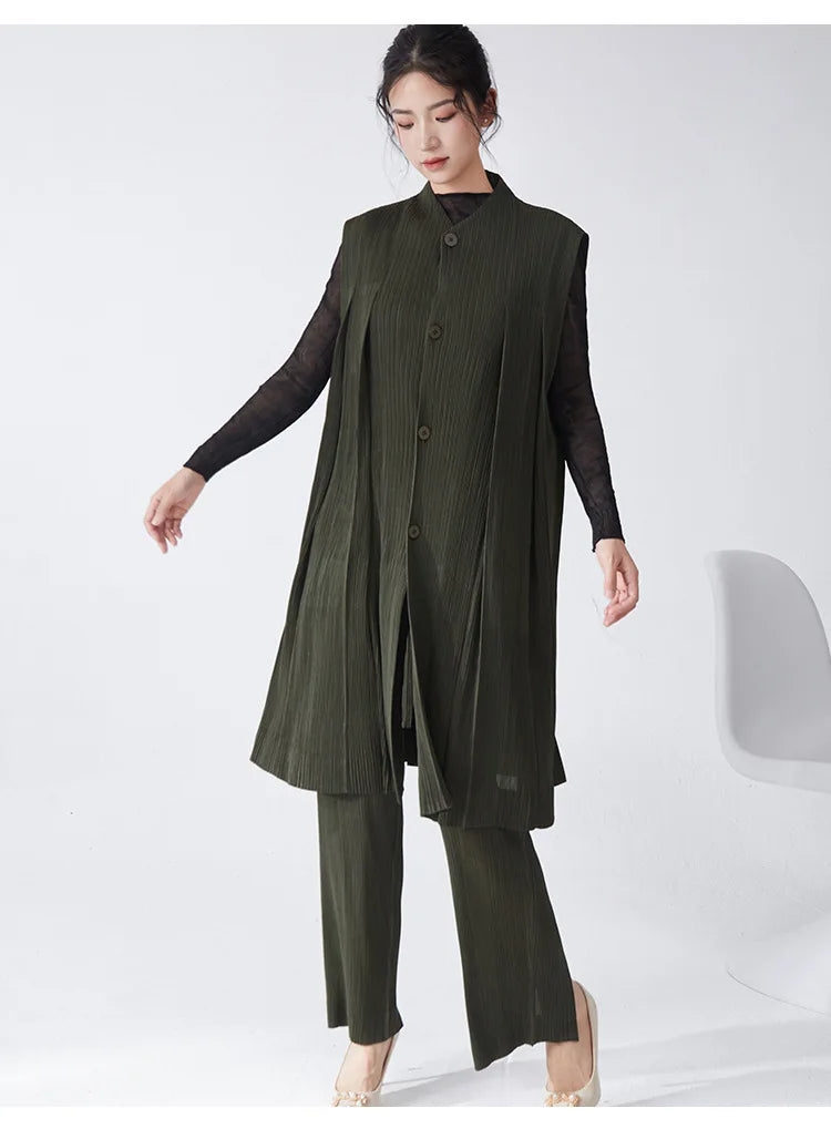 Luxe Pleated Longline Vest & Pull-on Pants Set