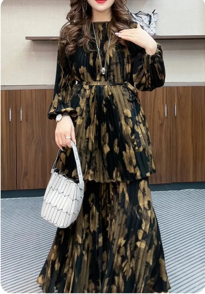 Luxe Atelier Pleated Skirt & Blouse Set