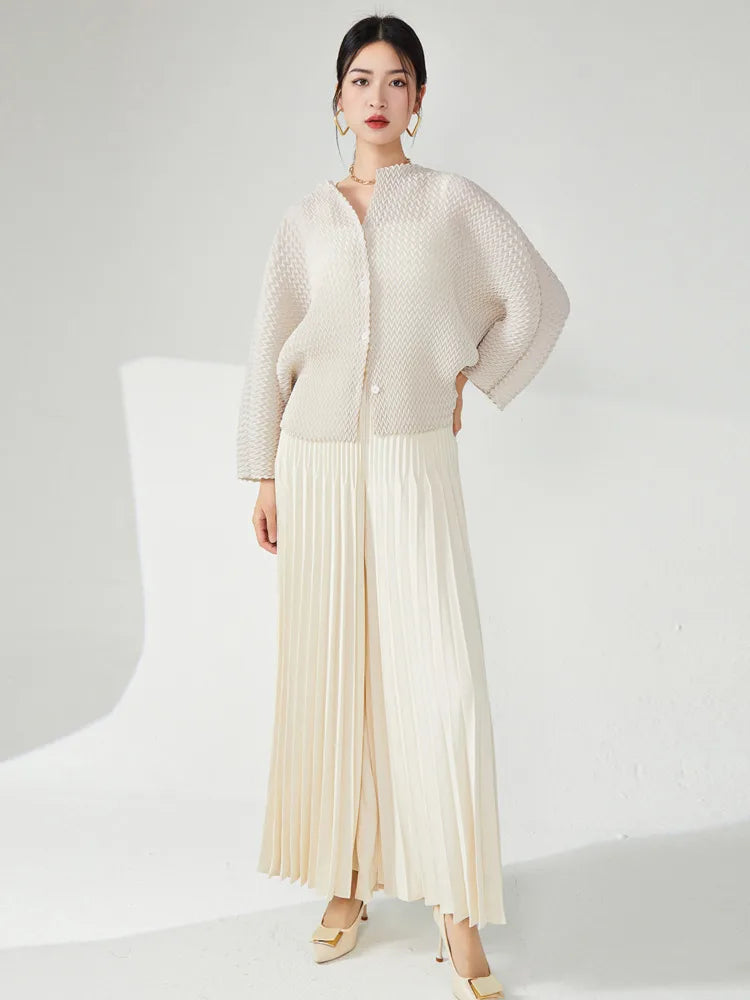 Genuine Pleated Wide Leg Pants & Cardigan Set