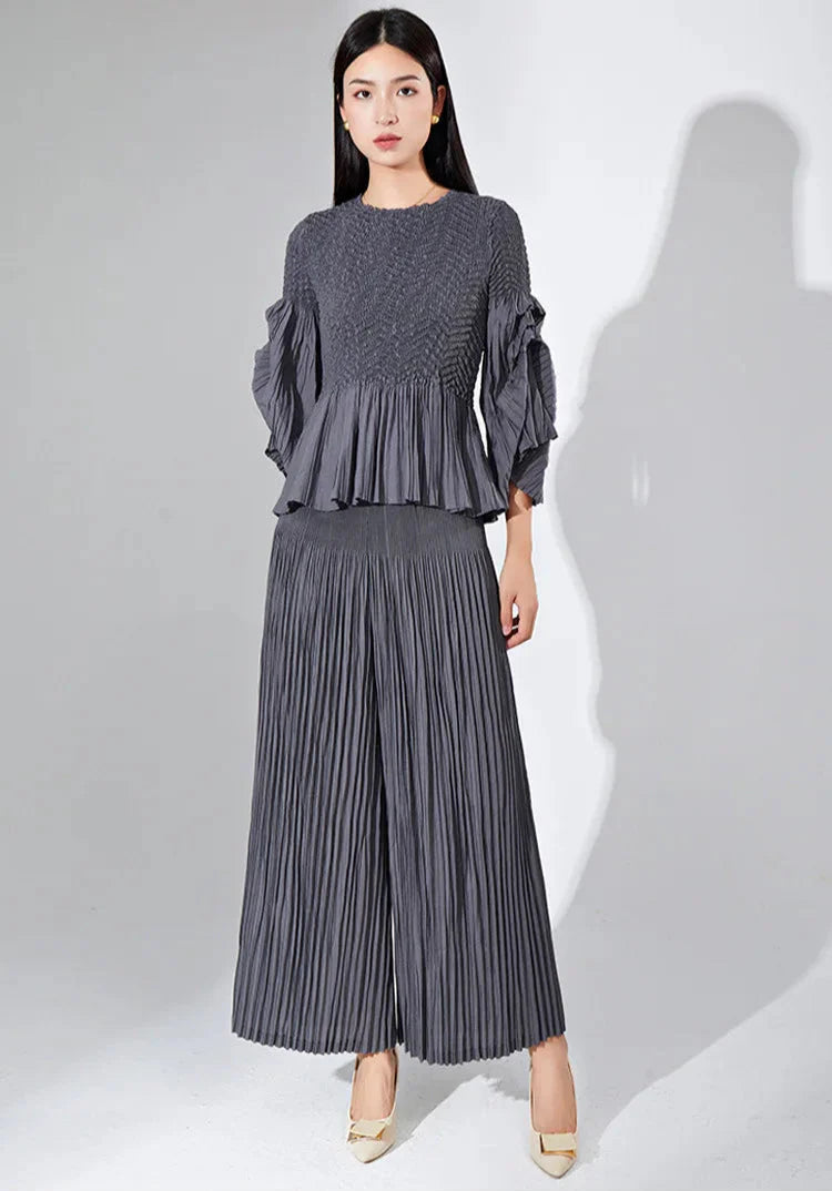 Designer Ruffle Pleated Pants & Top Set