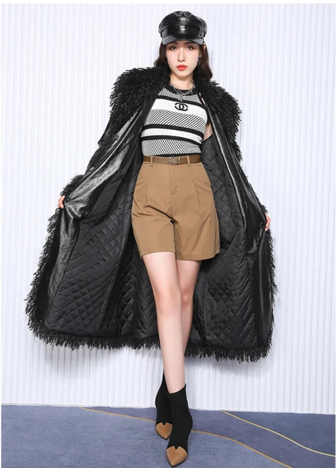 Couture Vegan Leather Trench with Shaggy Fur