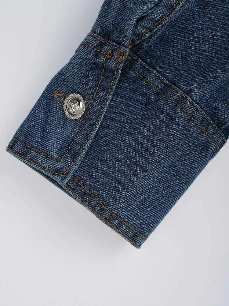 Denim Ruched Stripe Blouse