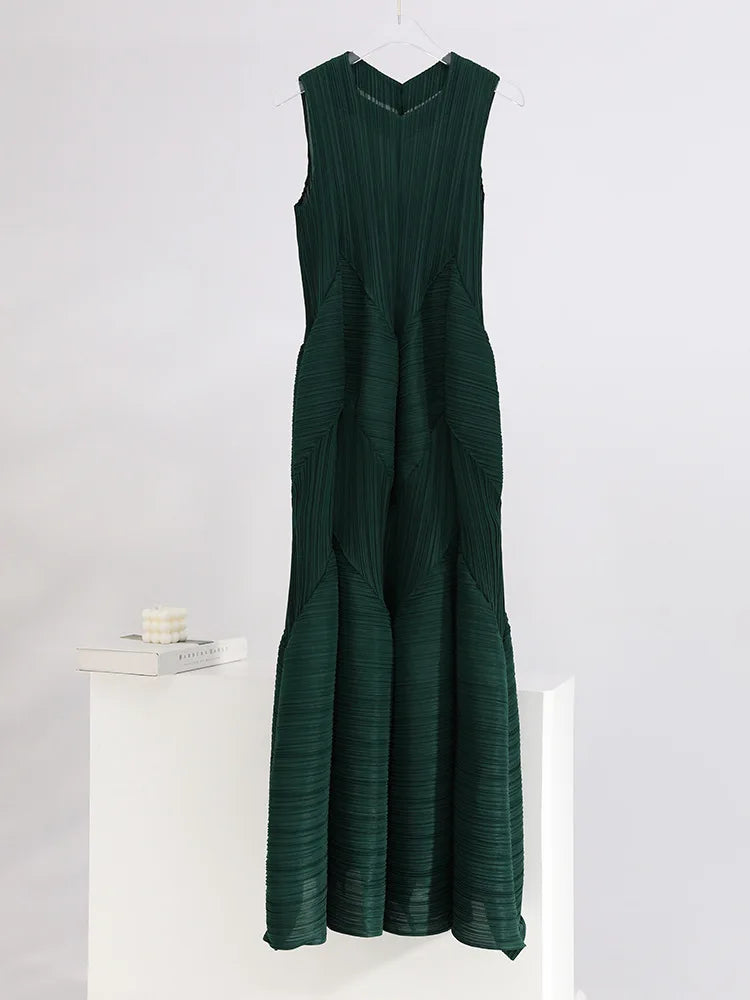 Japanese Pleated Midi Dress - Sleeveless