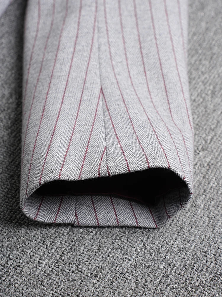 Asymmetric Pinstripe Blazer - Gray Tailored Fit