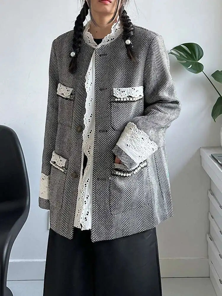 Lace Herringbone Oversized Blazer