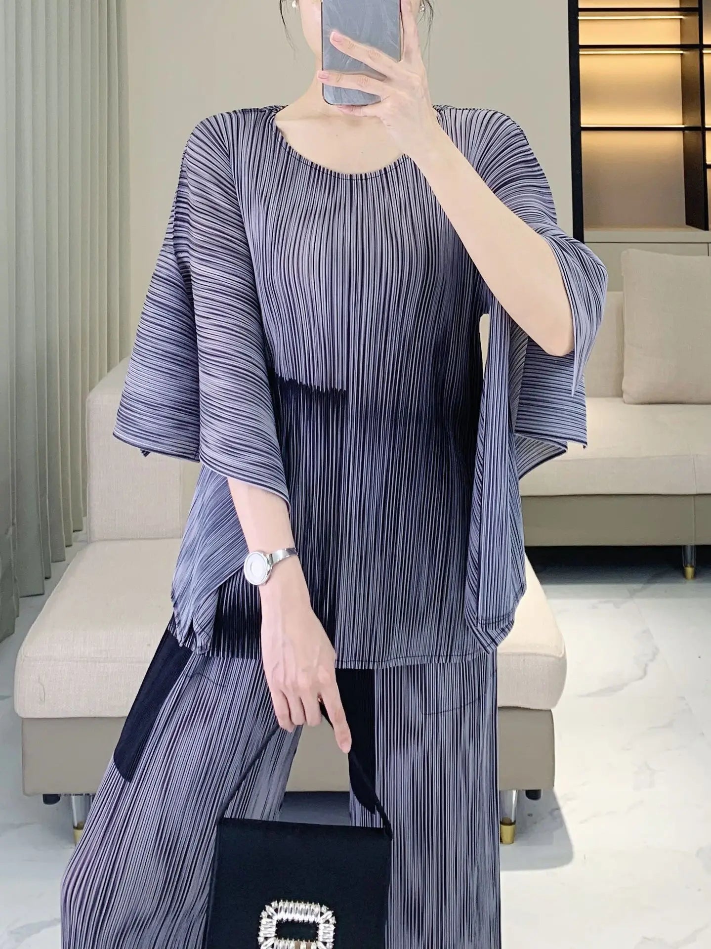 Luxe Japanese Pleats Pull-On Pants & Top Co-Ord Set