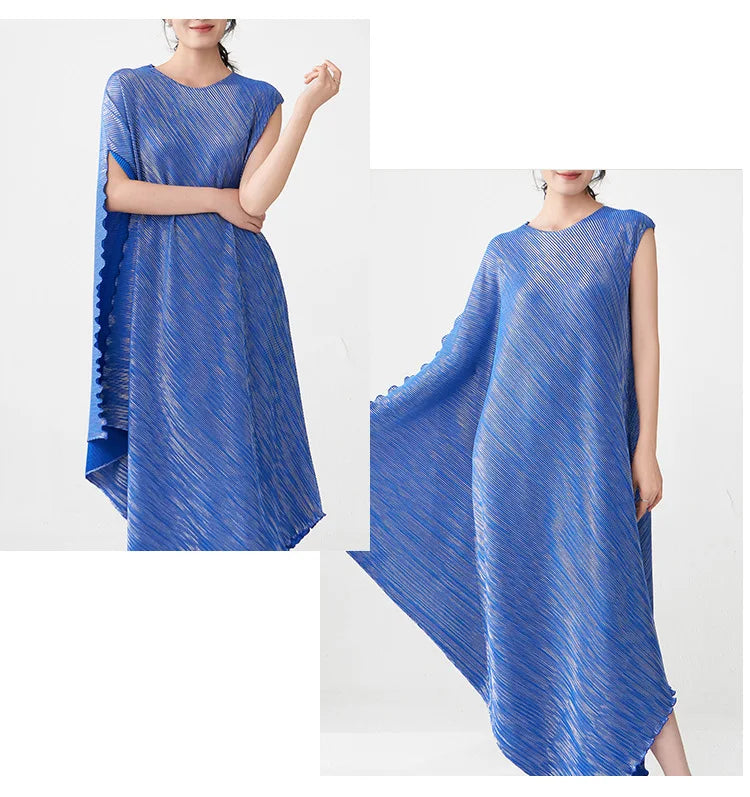 Pleated Asymmetric Dress - Unique Textured Drape