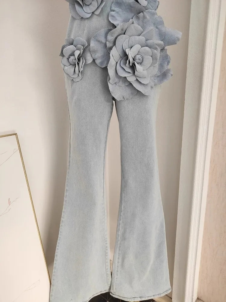 Women's Luxury Denim Floral Jumpsuit