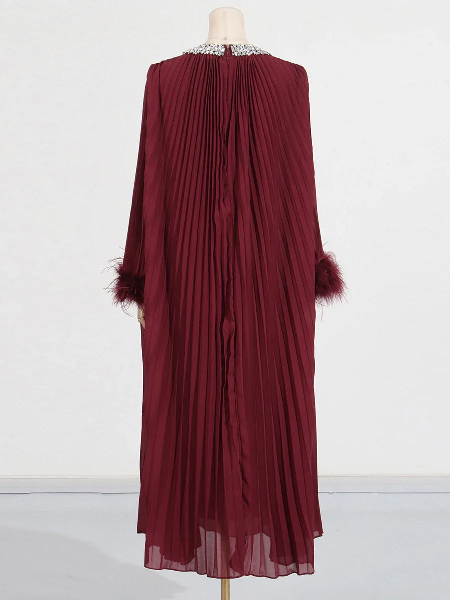 Cocktail Pleated Midi Dress - Crystals & Feathers
