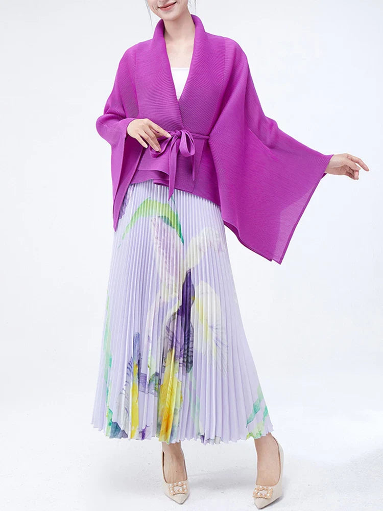 Pleated Plisse Skirt Set - Floral Outfit