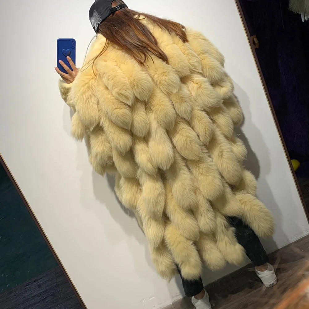 Genuine Fox Fur Tail Long Coat