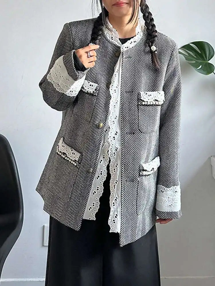Lace Herringbone Oversized Blazer