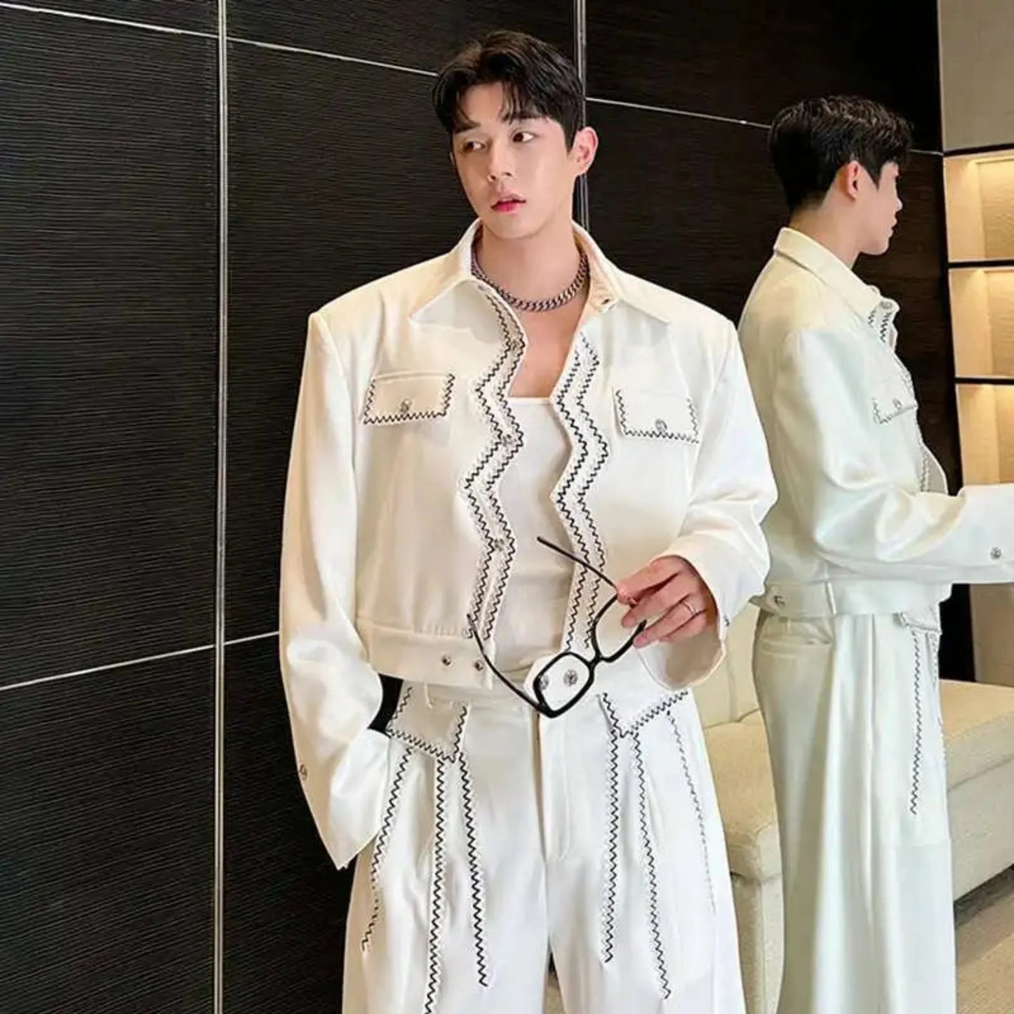 Men's Designer Wavy Stitch 2-Piece Set