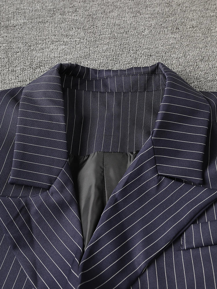 Women's Pinstripe Suit Set - Comfortable Elastic Waistband