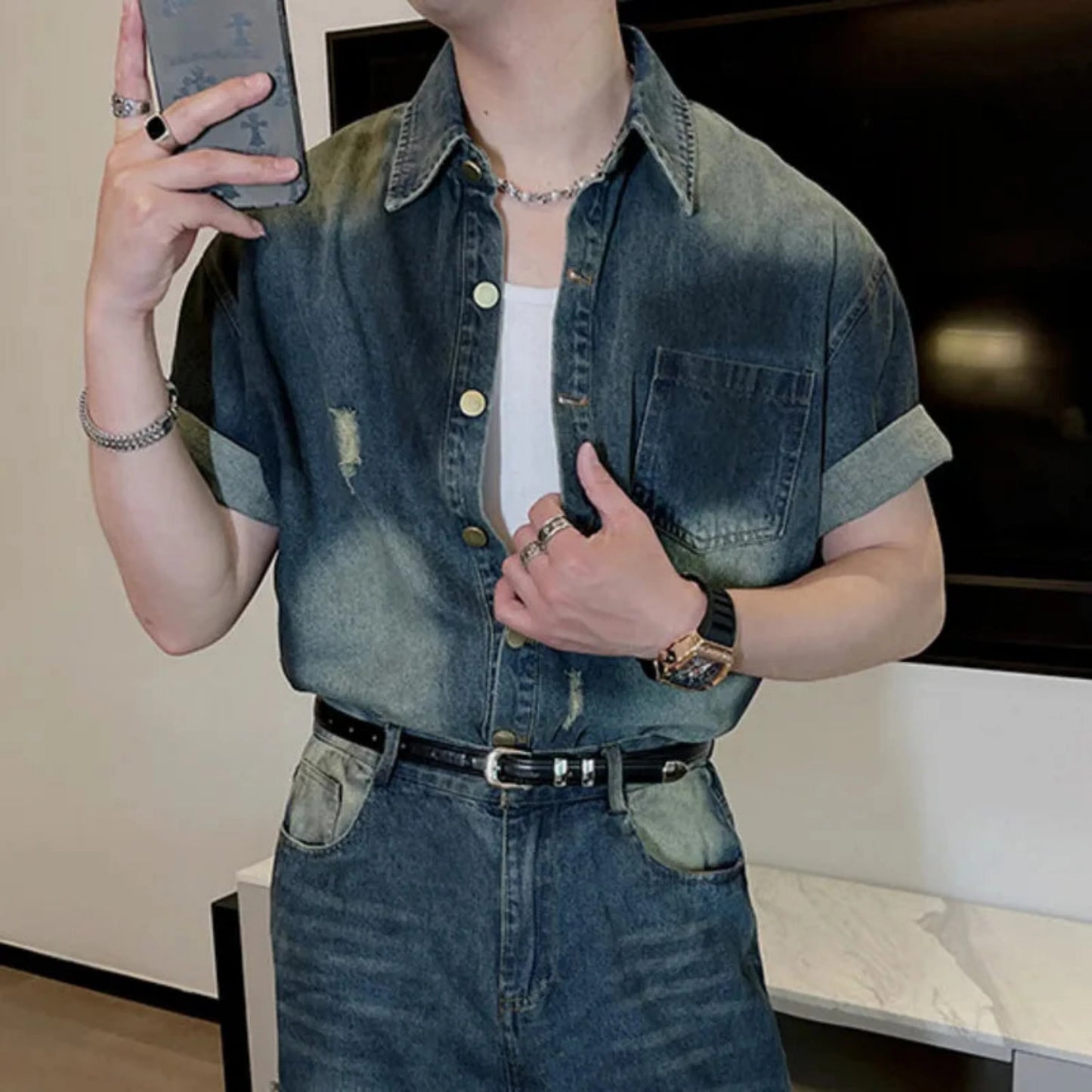 Men's Bleached Oversized Denim Set